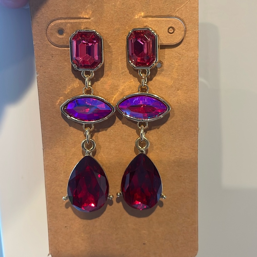 Earrings, Red & Gold dangle